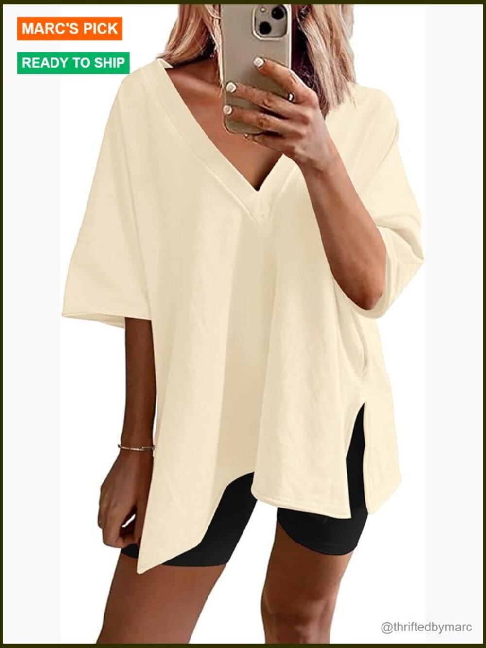 Oversized V-Neck T-Shirt & Biker Shorts Lounge Set, Lightweight Polyester